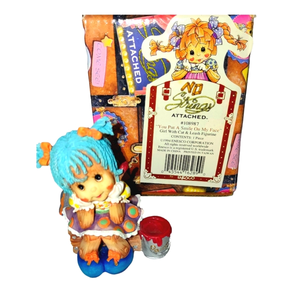 Vintage Girl With Cat And Leash Figurine No Strings Attached